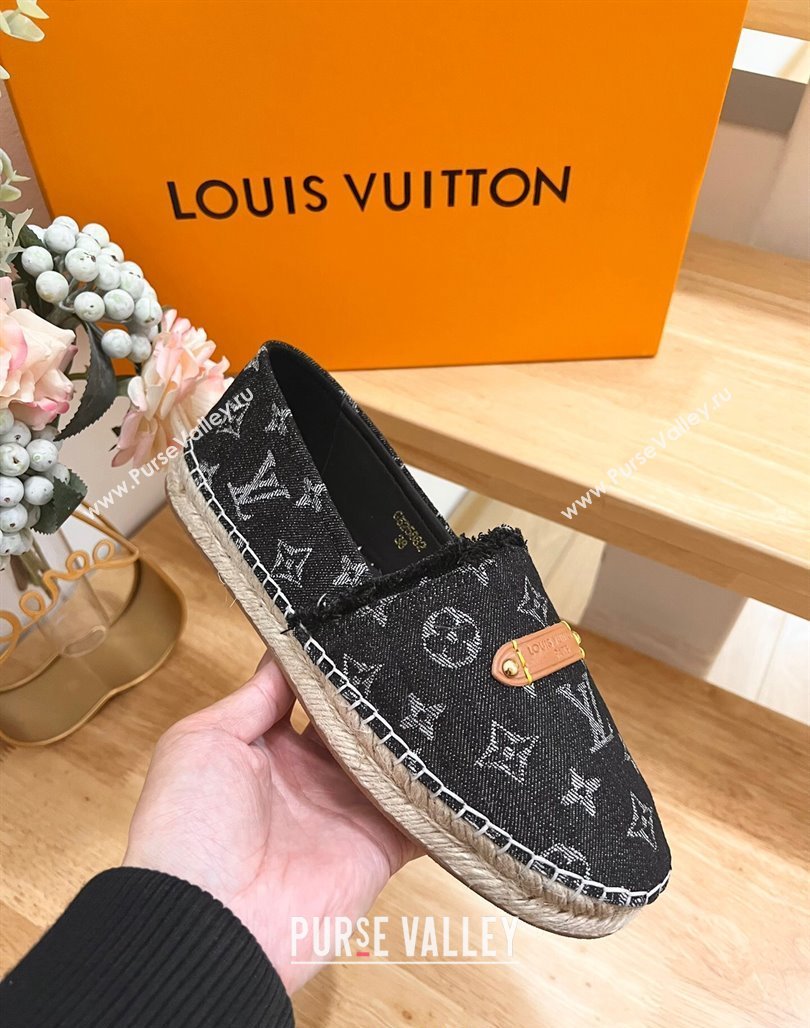 Louis Vuitton Helios Espadrilles Flat in Monogram Denim with Fringe Black 2024 (MD-240703108)