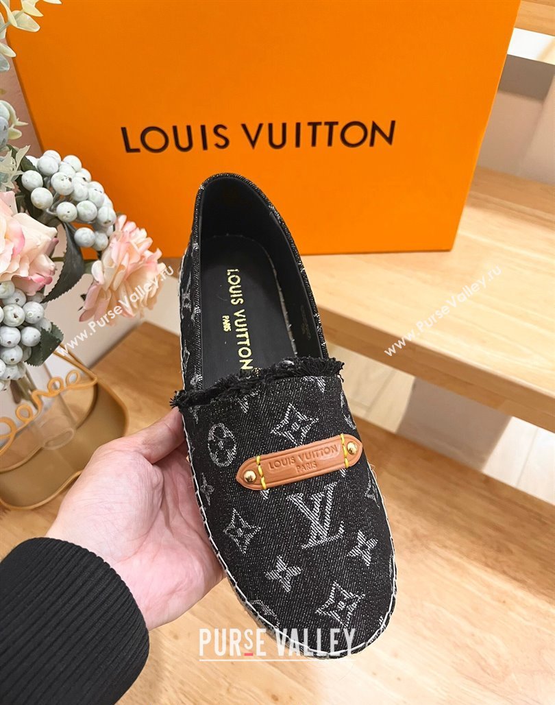 Louis Vuitton Helios Espadrilles Flat in Monogram Denim with Fringe Black 2024 (MD-240703108)