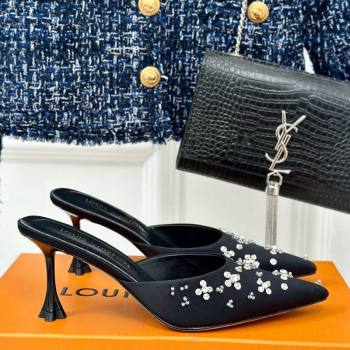 Louis Vuitton Blooming Slingback Mules 5.5/7.5cm in Satin and Strass Black 2024 (MD-240703077)