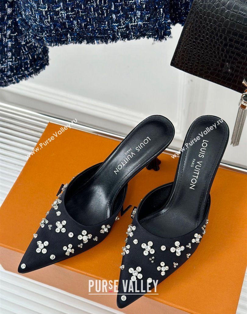 Louis Vuitton Blooming Slingback Mules 5.5/7.5cm in Satin and Strass Black 2024 (MD-240703077)