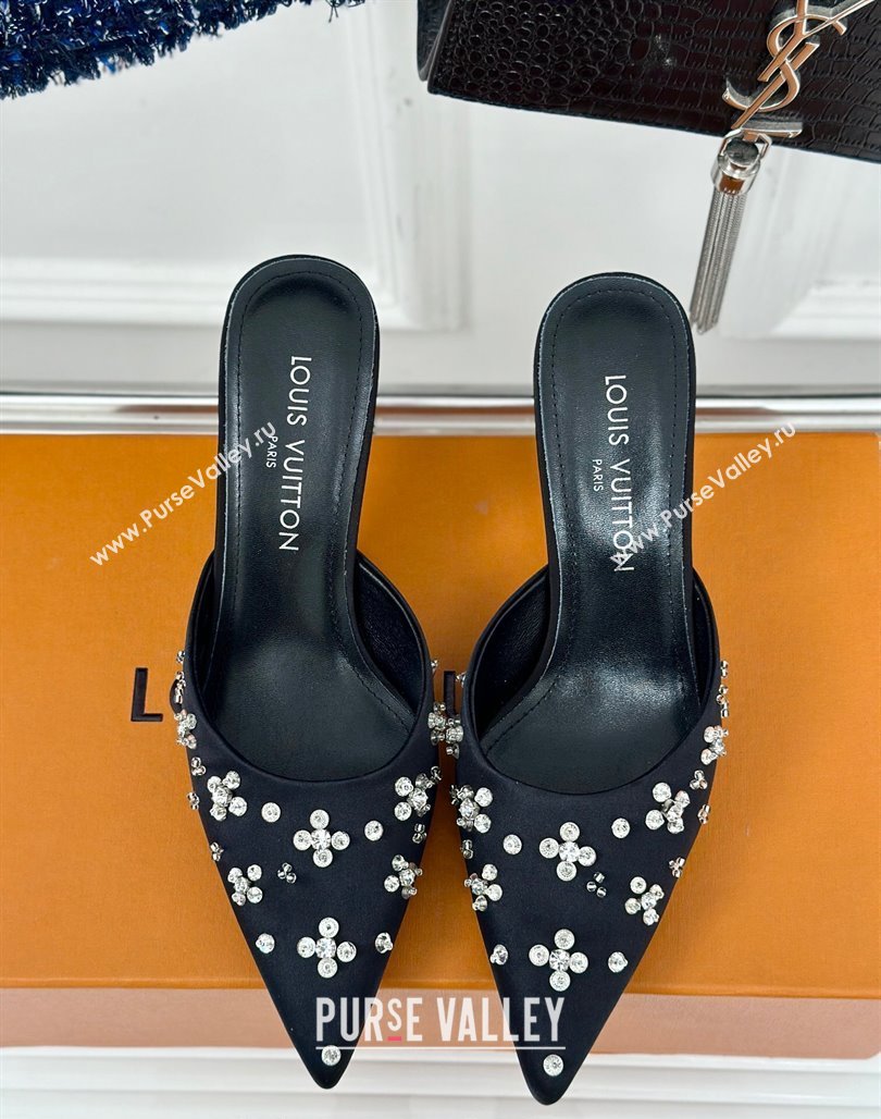 Louis Vuitton Blooming Slingback Mules 5.5/7.5cm in Satin and Strass Black 2024 (MD-240703077)