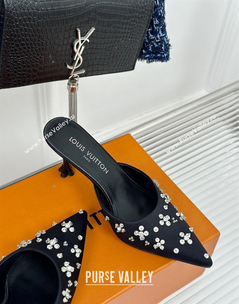 Louis Vuitton Blooming Slingback Mules 5.5/7.5cm in Satin and Strass Black 2024 (MD-240703077)