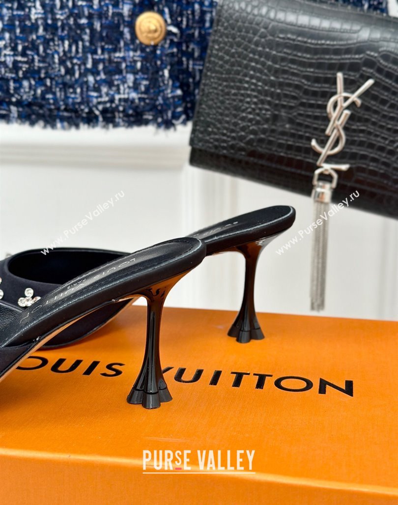 Louis Vuitton Blooming Slingback Mules 5.5/7.5cm in Satin and Strass Black 2024 (MD-240703077)