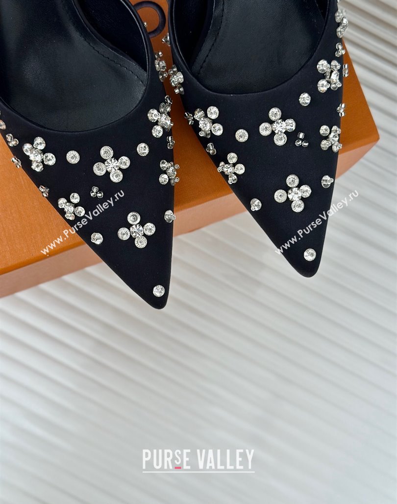 Louis Vuitton Blooming Slingback Mules 5.5/7.5cm in Satin and Strass Black 2024 (MD-240703077)