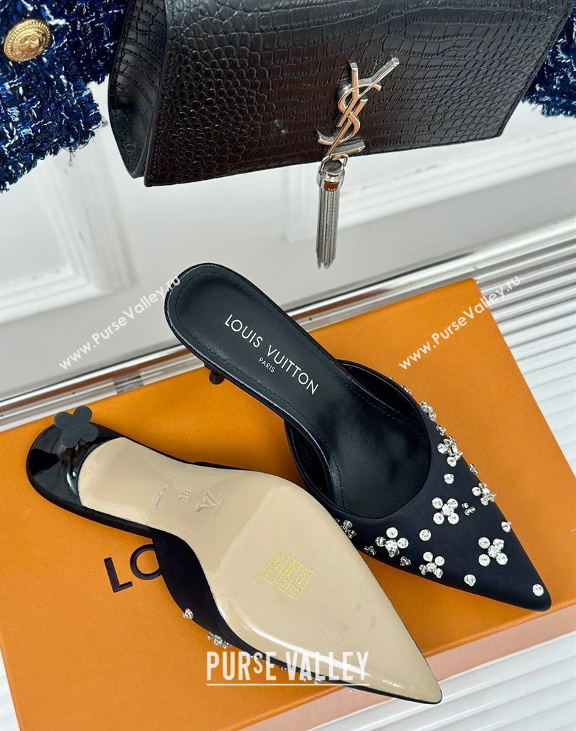 Louis Vuitton Blooming Slingback Mules 5.5/7.5cm in Satin and Strass Black 2024 (MD-240703077)