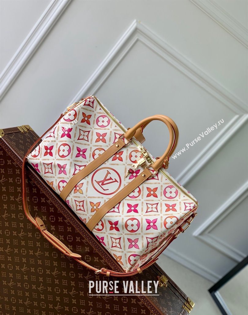 Louis Vuitton Keepall Bandouliere 45 Bag in Monogram Tiles Canvas Coral Pink M11251 2024 (KI-240716098)