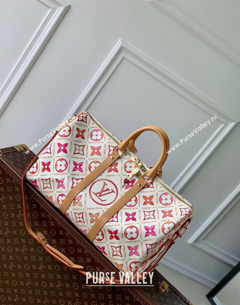 Louis Vuitton Keepall Bandouliere 45 Bag in Monogram Tiles Canvas Coral Pink M11251 2024 (KI-240716098)