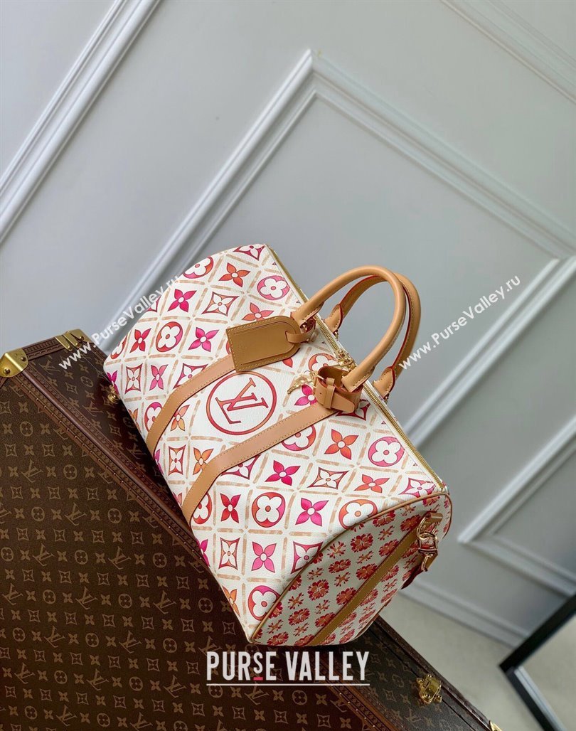 Louis Vuitton Keepall Bandouliere 45 Bag in Monogram Tiles Canvas Coral Pink M11251 2024 (KI-240716098)