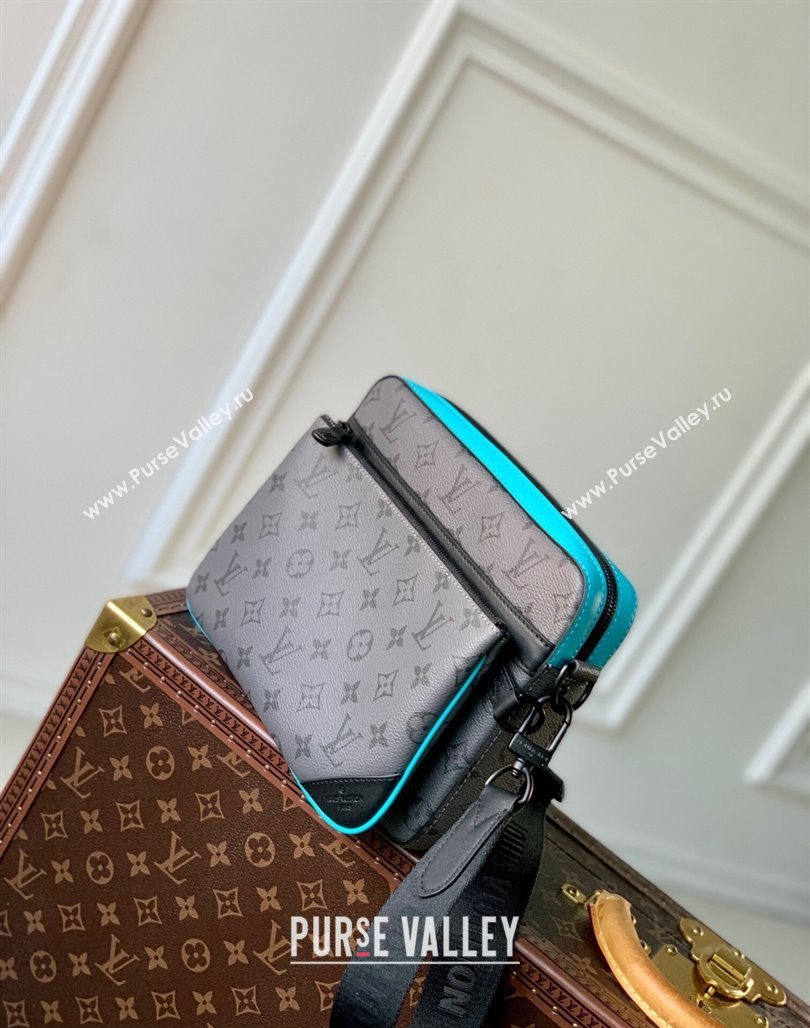 Louis Vuitton Trio Messenger bag in Monogram Eclipse Reverse Canvas M11648 Turquoise Blue/Grey 2024 (KI-240716078)