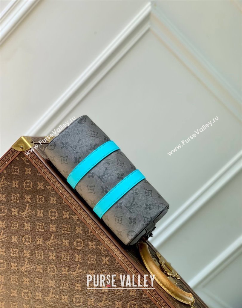 Louis Vuitton Keepall Bandouliere 25 Bag in Monogram Eclipse Reverse Canvas M11645 Turquoise Blue/Grey 2024 (KI-240716080)