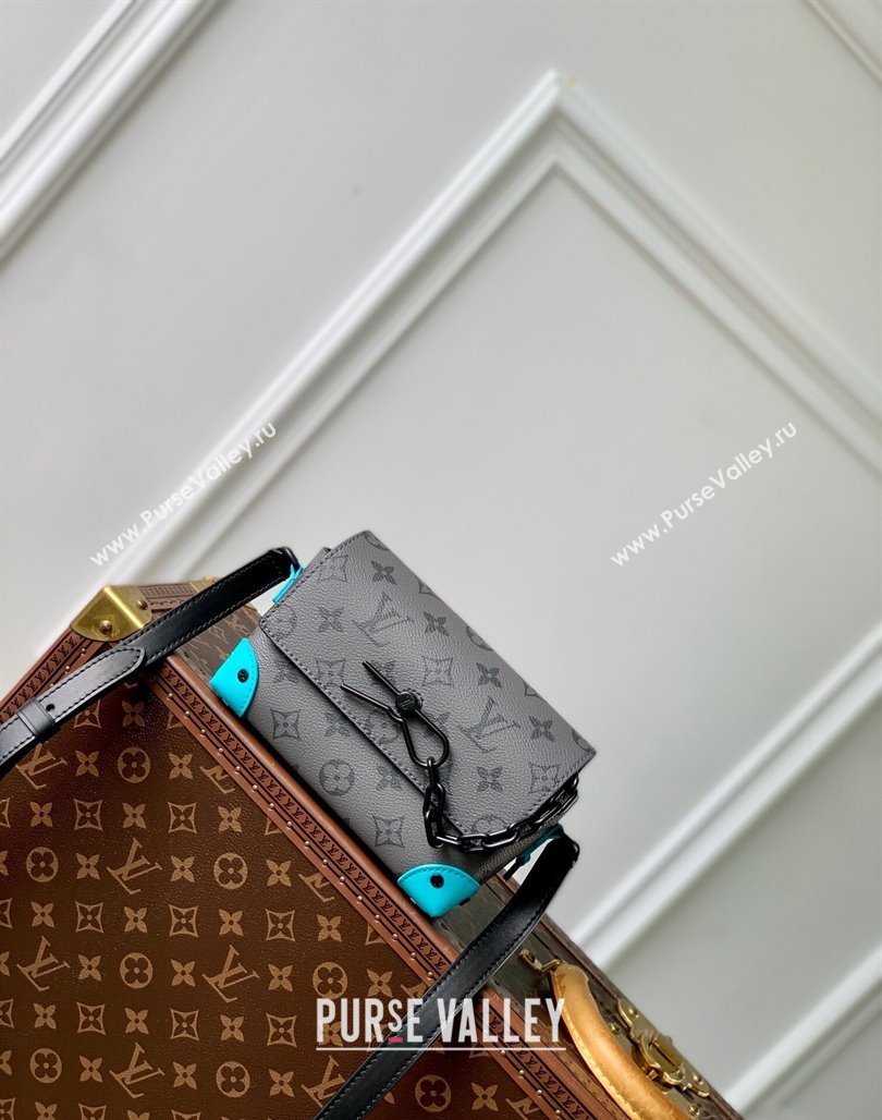 Louis Vuitton Steamer Wearable Wallet Mini bag in Monogram Eclipse Reverse Canvas M11496 Turquoise Blue/Grey 2024 (KI-240716081)