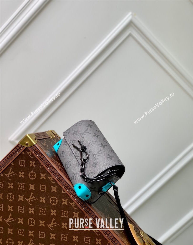 Louis Vuitton Steamer Wearable Wallet Mini bag in Monogram Eclipse Reverse Canvas M11496 Turquoise Blue/Grey 2024 (KI-240716081)