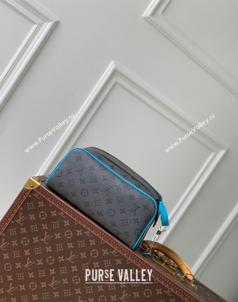 Louis Vuitton Dopp Kit Clutch in Monogram Eclipse Reverse Canvas M11482 Turquoise Blue/Grey 2024 (KI-240716076)