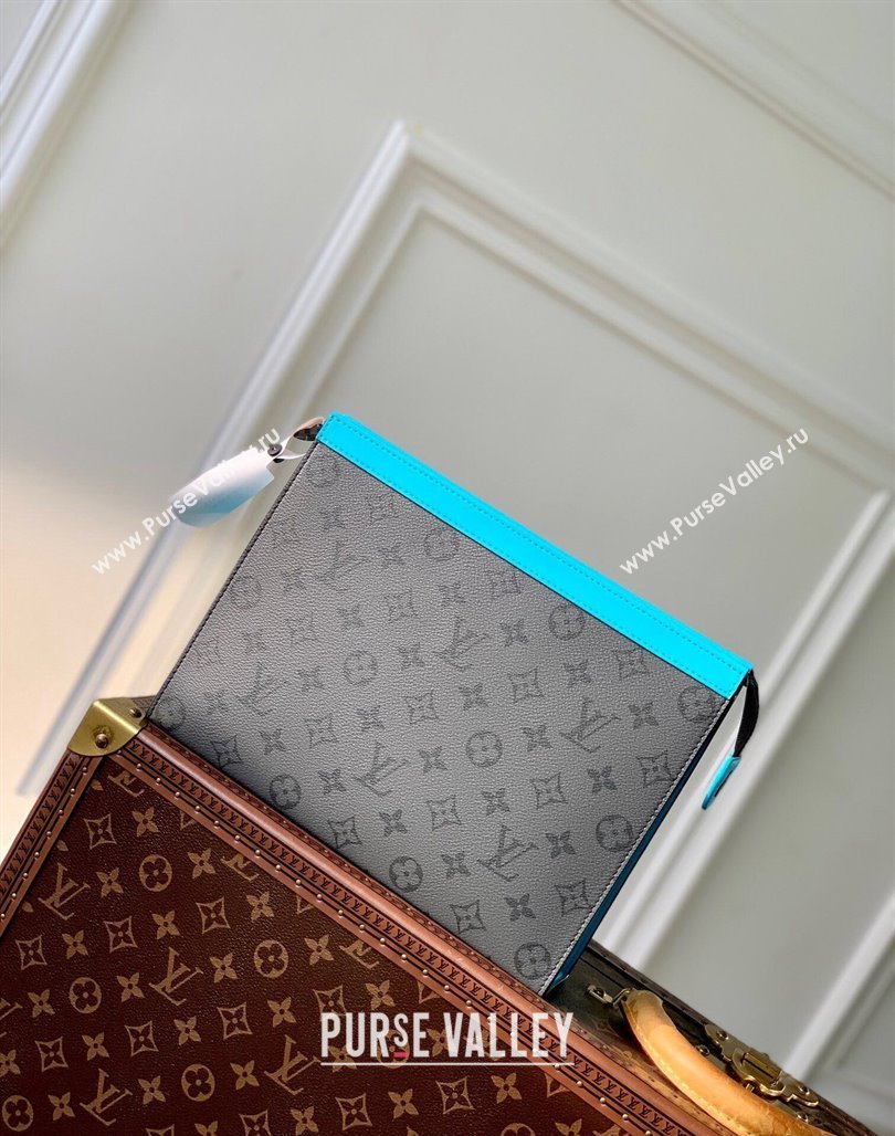 Louis Vuitton Pochette Voyage MM Pouch in Monogram Eclipse Reverse Canvas M11466 Turquoise Blue/Grey 2024 (KI-240716077)