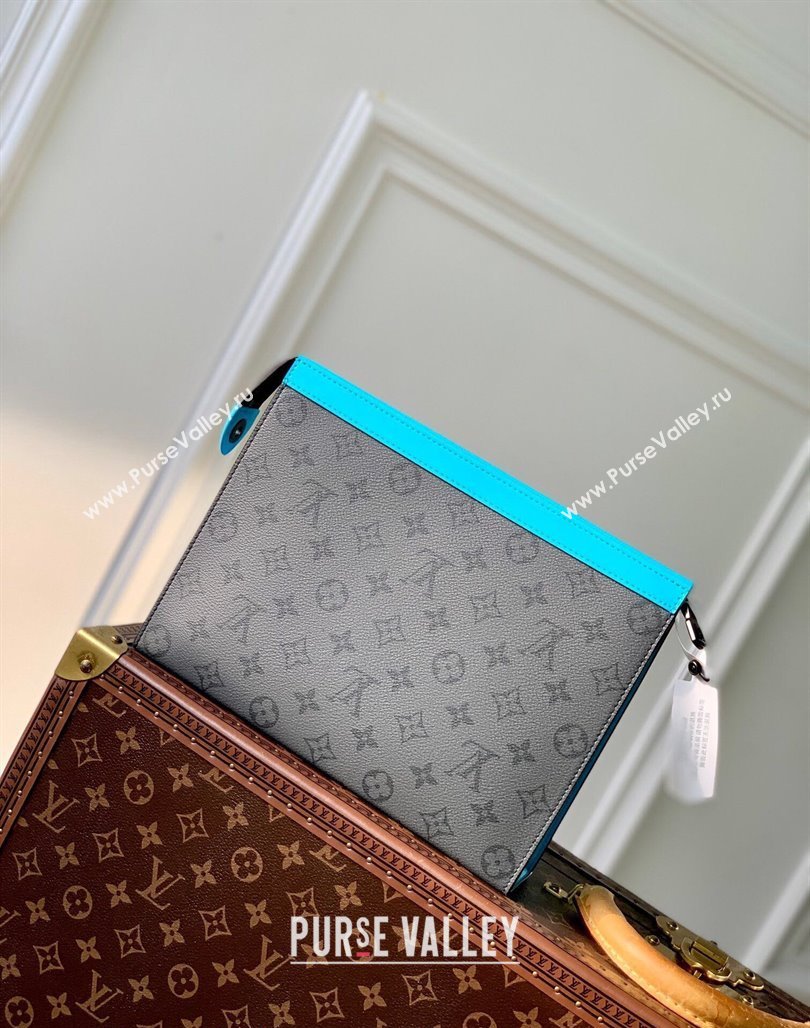 Louis Vuitton Pochette Voyage MM Pouch in Monogram Eclipse Reverse Canvas M11466 Turquoise Blue/Grey 2024 (KI-240716077)