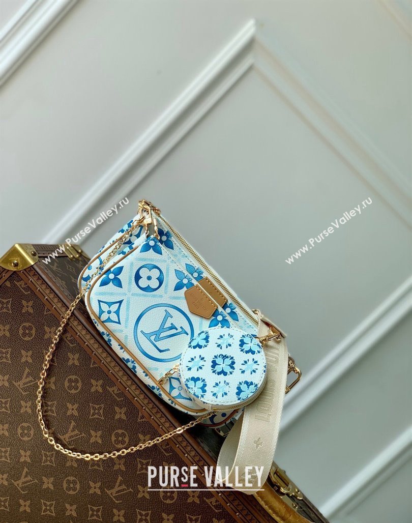 Louis Vuitton Multi Pochette Accessoires Shoulder Bag in Monogram Tiles Canvas M25374 Lagoon Blue 2024 (KI-240716096)