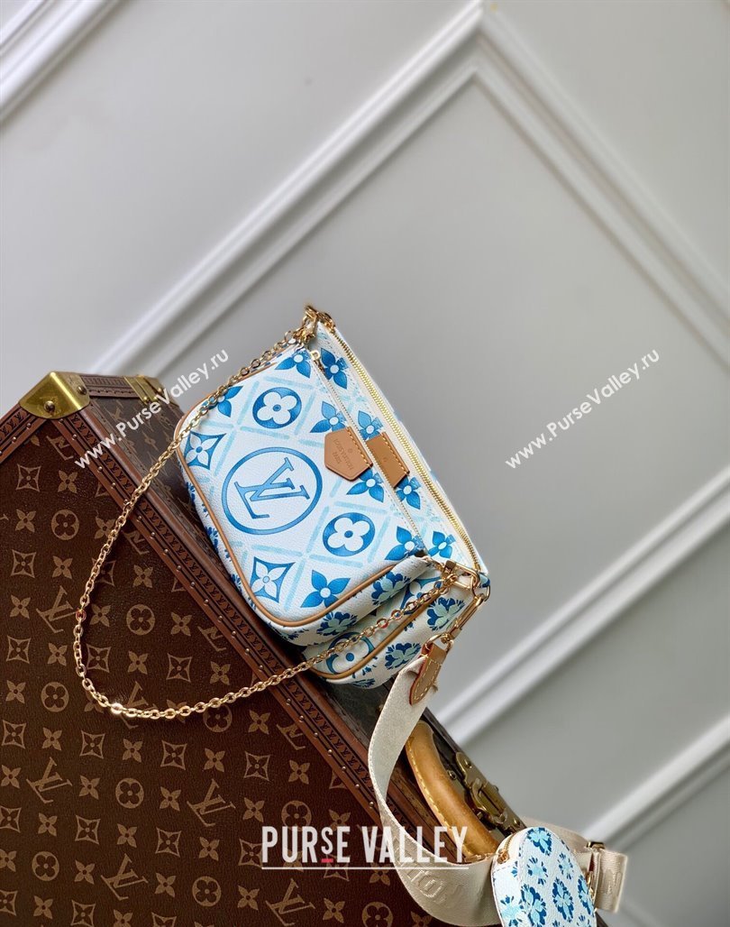 Louis Vuitton Multi Pochette Accessoires Shoulder Bag in Monogram Tiles Canvas M25374 Lagoon Blue 2024 (KI-240716096)