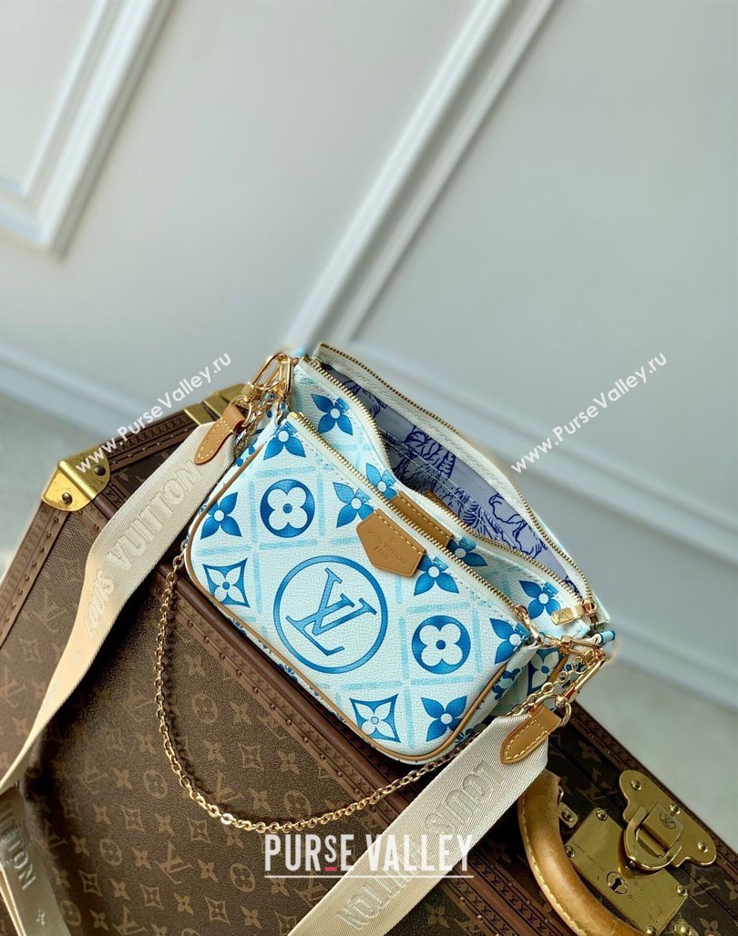 Louis Vuitton Multi Pochette Accessoires Shoulder Bag in Monogram Tiles Canvas M25374 Lagoon Blue 2024 (KI-240716096)