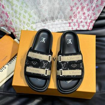 Louis Vuitton Mens Monogram Denim Slides Sandal with Strap Black 2024 0724003 (MD-240724082)