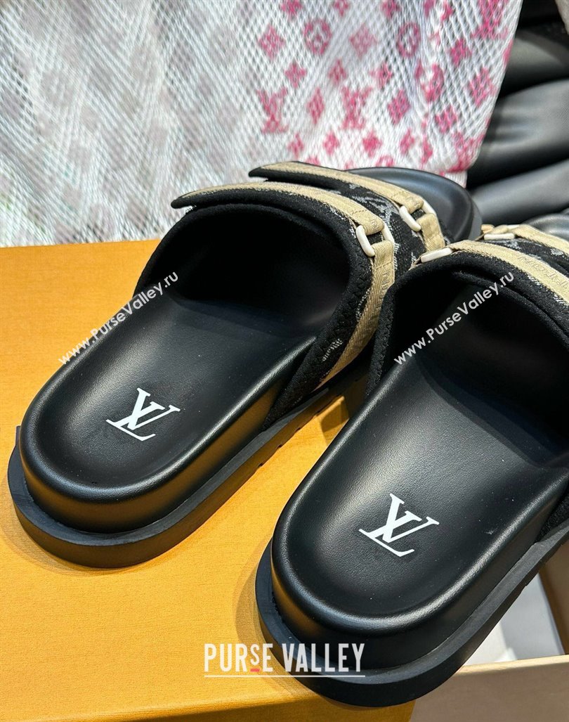 Louis Vuitton Mens Monogram Denim Slides Sandal with Strap Black 2024 0724003 (MD-240724082)