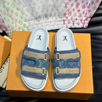 Louis Vuitton Mens Monogram Denim Slides Sandal with Strap Blue 2024 0724003 (MD-240724083)