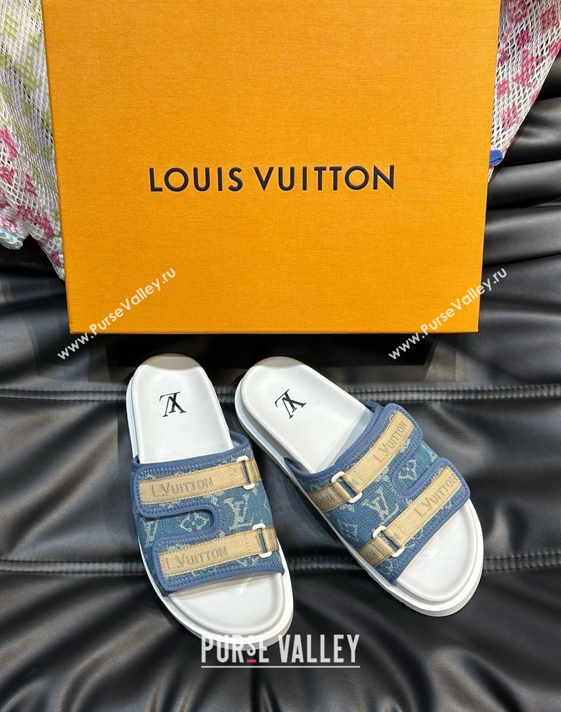 Louis Vuitton Mens Monogram Denim Slides Sandal with Strap Blue 2024 0724003 (MD-240724083)