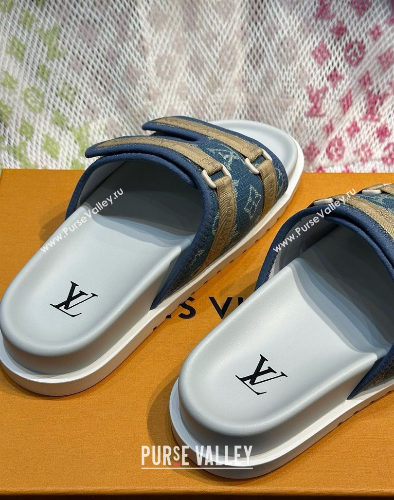 Louis Vuitton Mens Monogram Denim Slides Sandal with Strap Blue 2024 0724003 (MD-240724083)