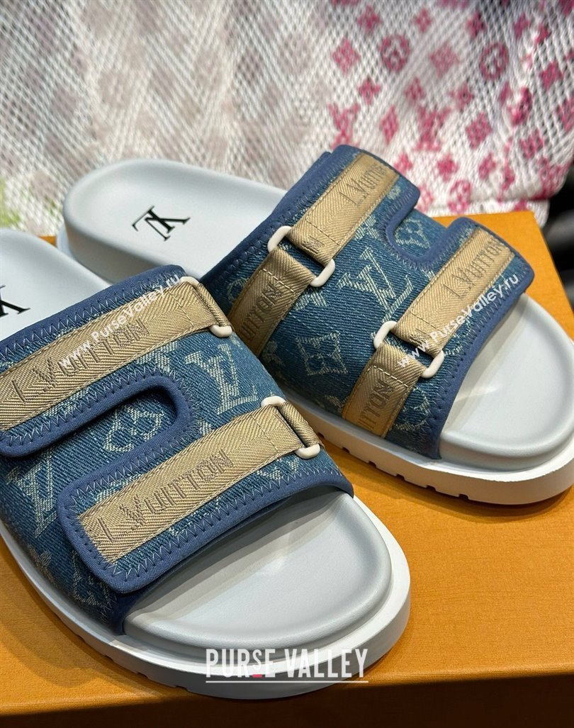 Louis Vuitton Mens Monogram Denim Slides Sandal with Strap Blue 2024 0724003 (MD-240724083)