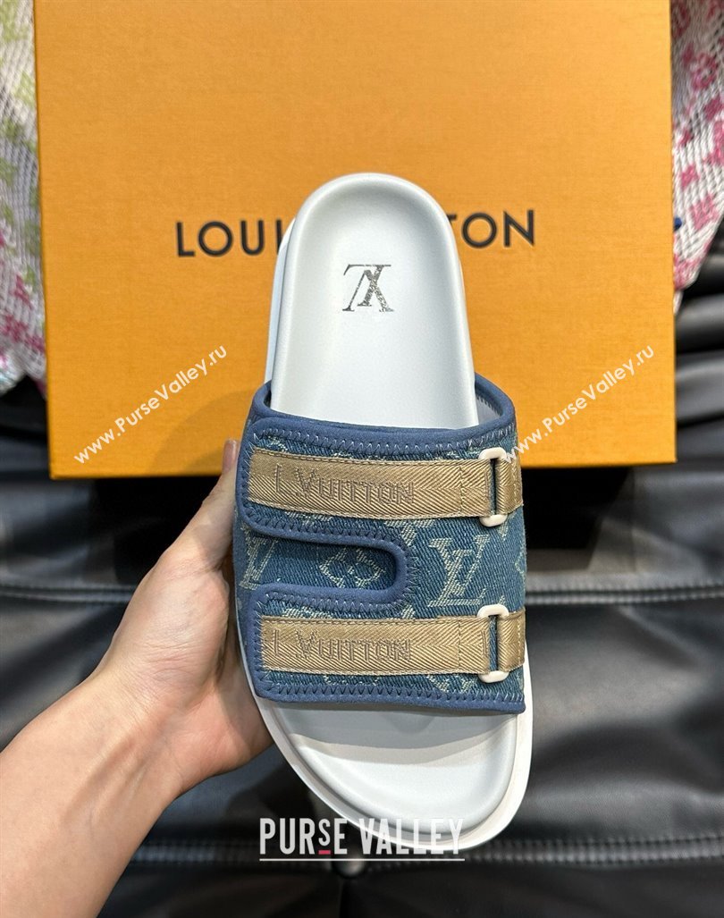 Louis Vuitton Mens Monogram Denim Slides Sandal with Strap Blue 2024 0724003 (MD-240724083)