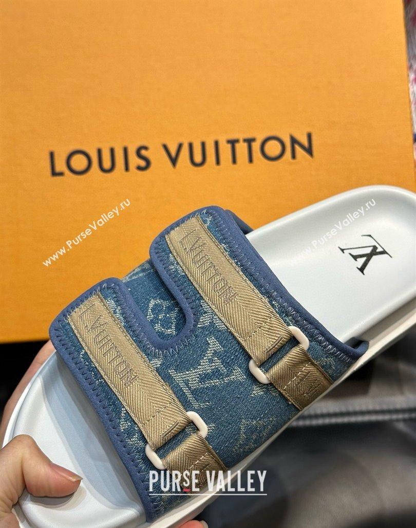 Louis Vuitton Mens Monogram Denim Slides Sandal with Strap Blue 2024 0724003 (MD-240724083)