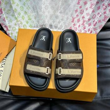 Louis Vuitton Mens Monogram Canvas Slides Sandal with Strap Brown 2024 0724003 (MD-240724085)