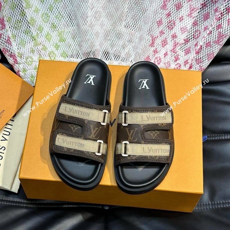 Louis Vuitton Mens Monogram Canvas Slides Sandal with Strap Brown 2024 0724003 (MD-240724085)