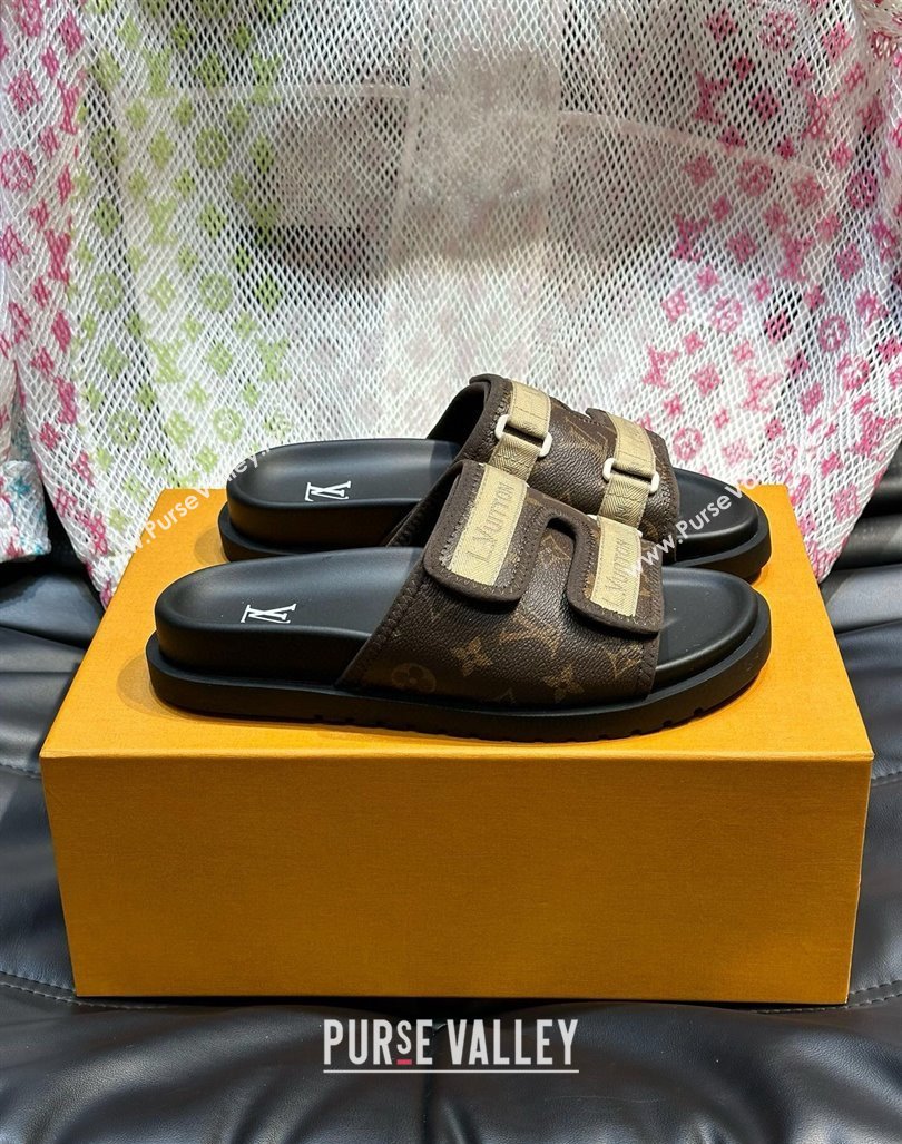 Louis Vuitton Mens Monogram Canvas Slides Sandal with Strap Brown 2024 0724003 (MD-240724085)