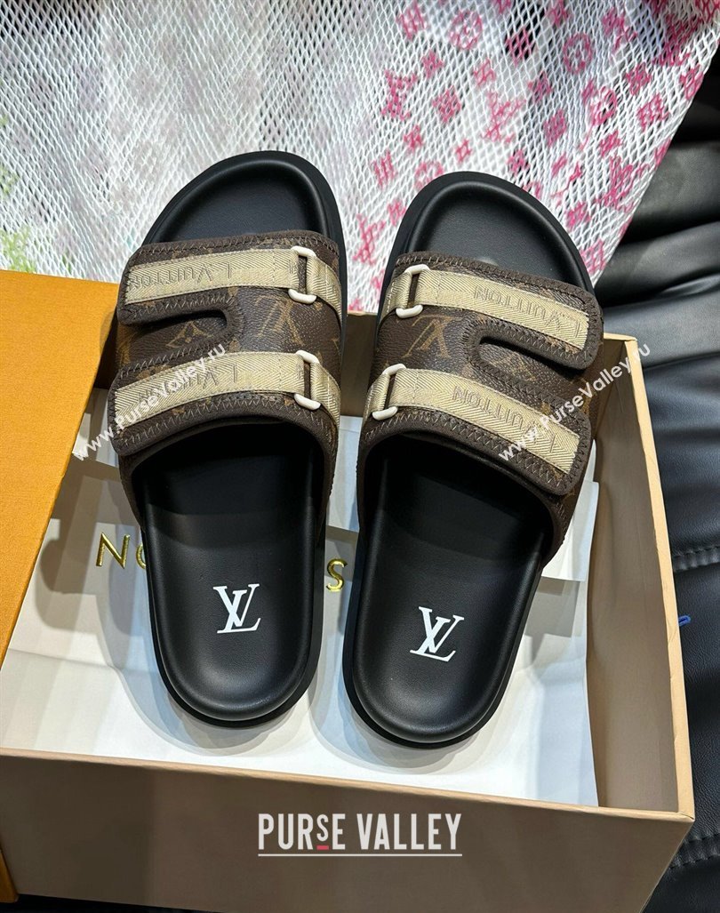 Louis Vuitton Mens Monogram Canvas Slides Sandal with Strap Brown 2024 0724003 (MD-240724085)