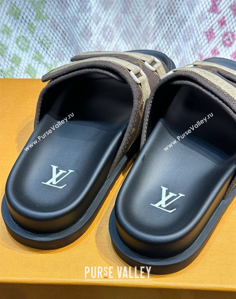 Louis Vuitton Mens Monogram Canvas Slides Sandal with Strap Brown 2024 0724003 (MD-240724085)