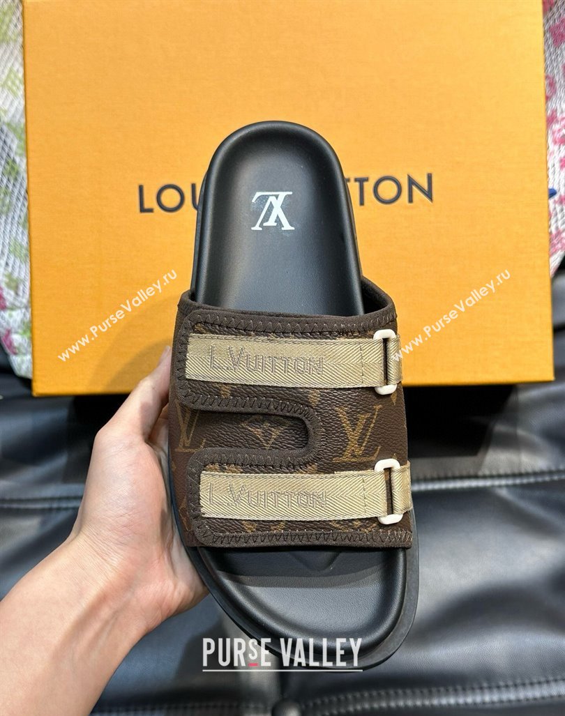 Louis Vuitton Mens Monogram Canvas Slides Sandal with Strap Brown 2024 0724003 (MD-240724085)