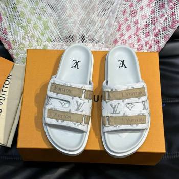 Louis Vuitton Mens Monogram Canvas Slides Sandal with Strap White 2024 0724003 (MD-240724086)