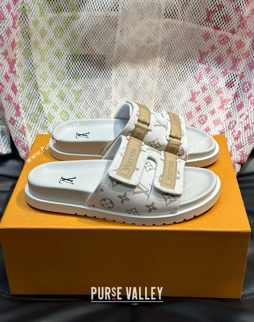 Louis Vuitton Mens Monogram Canvas Slides Sandal with Strap White 2024 0724003 (MD-240724086)