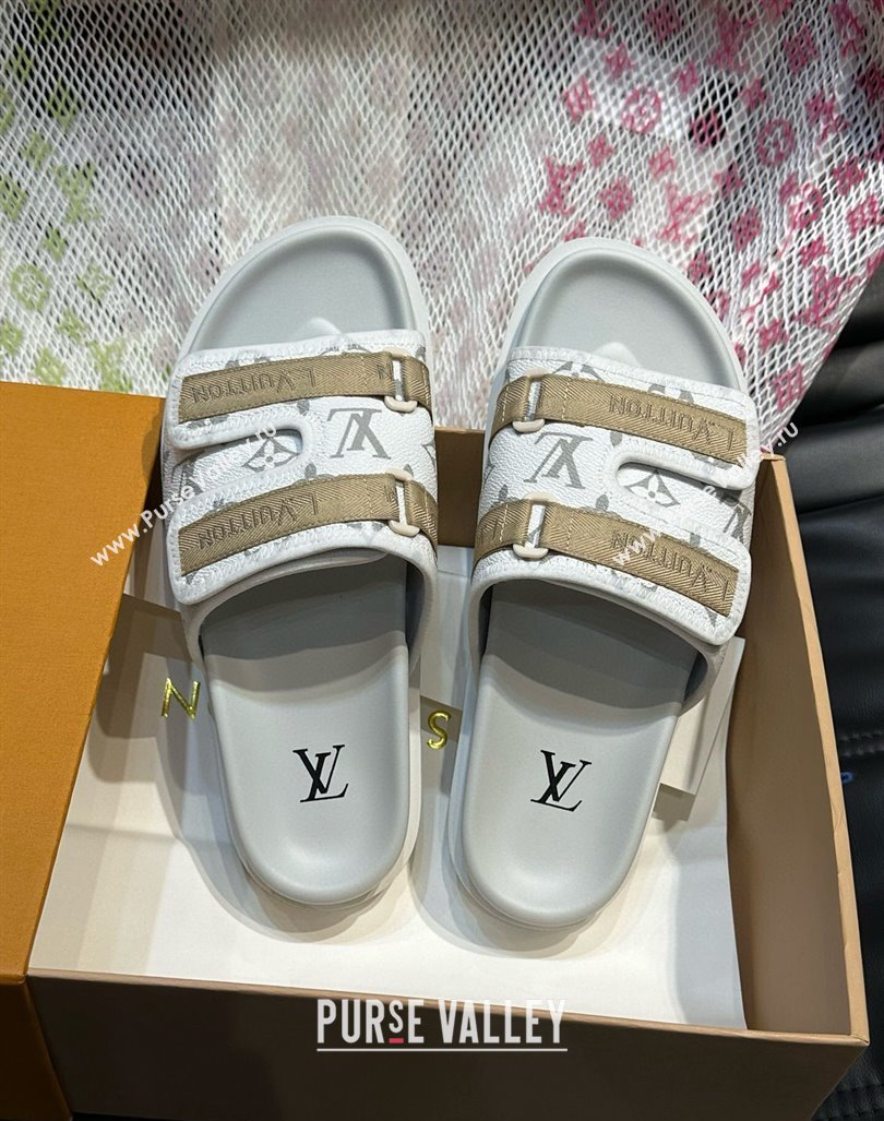 Louis Vuitton Mens Monogram Canvas Slides Sandal with Strap White 2024 0724003 (MD-240724086)