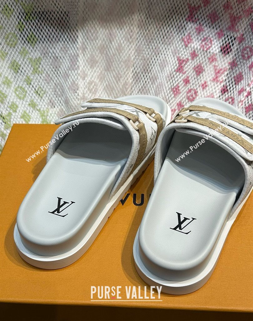 Louis Vuitton Mens Monogram Canvas Slides Sandal with Strap White 2024 0724003 (MD-240724086)