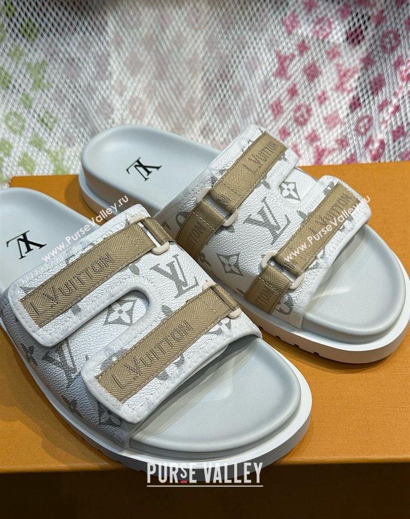 Louis Vuitton Mens Monogram Canvas Slides Sandal with Strap White 2024 0724003 (MD-240724086)