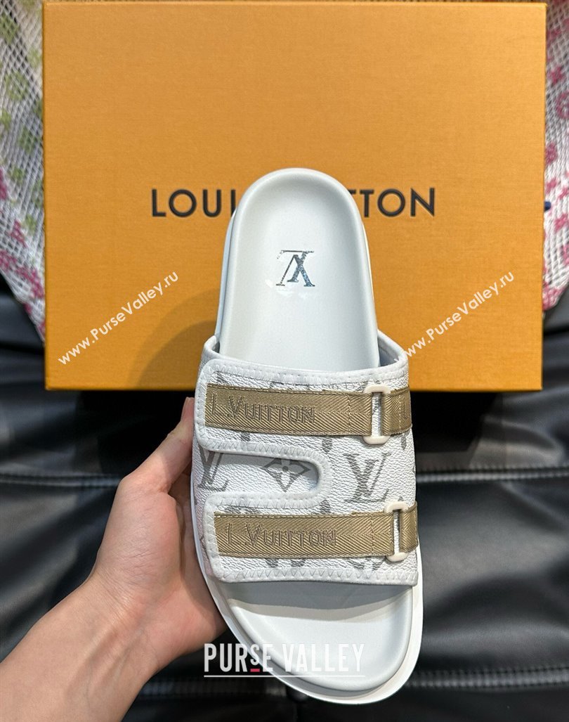 Louis Vuitton Mens Monogram Canvas Slides Sandal with Strap White 2024 0724003 (MD-240724086)