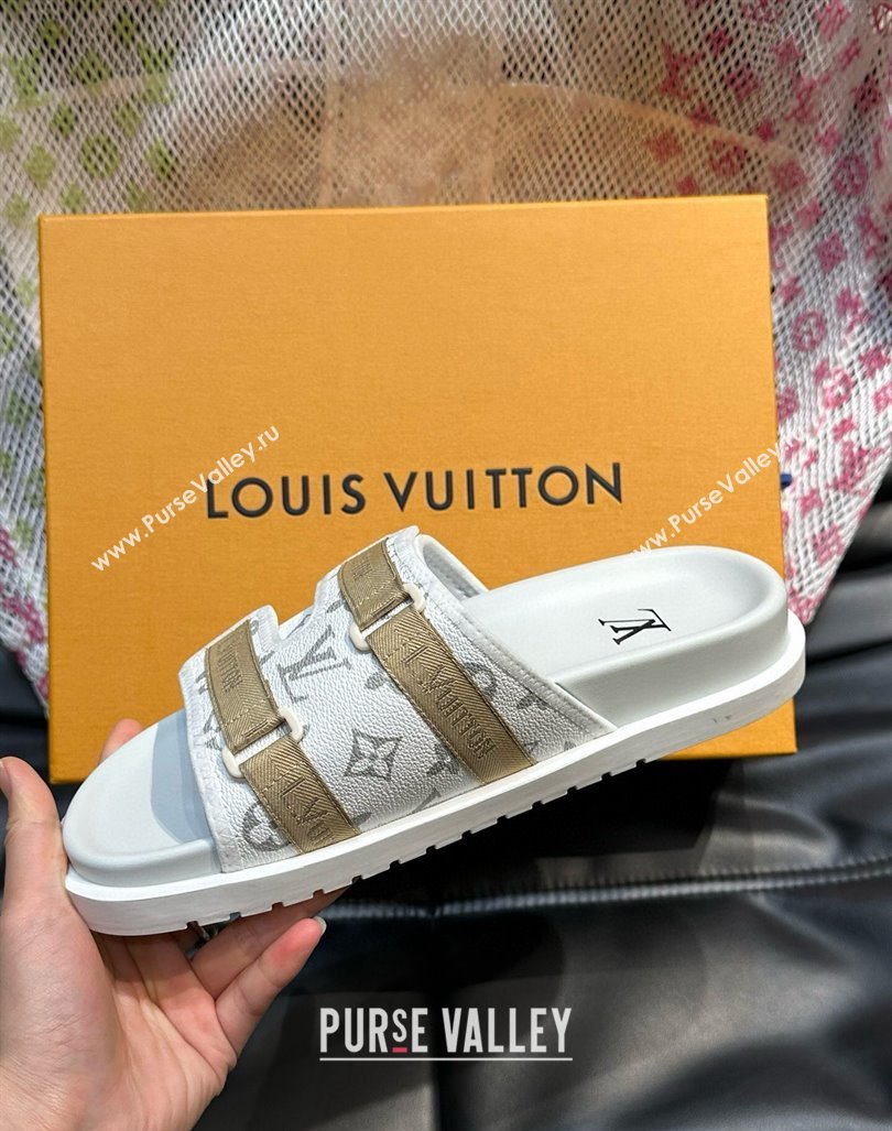 Louis Vuitton Mens Monogram Canvas Slides Sandal with Strap White 2024 0724003 (MD-240724086)