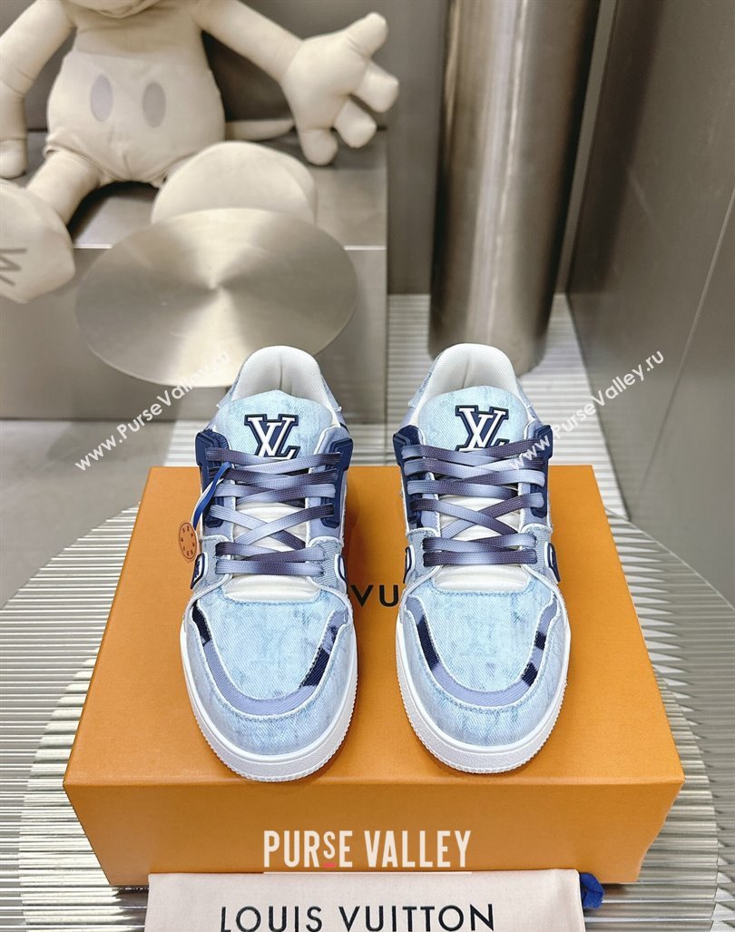 Louis Vuitton LV Trainer Sneakers in Bleached Monogram Denim Light Blue 2024 0724 (MD-240724090)