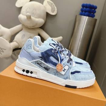 Louis Vuitton LV Trainer Sneakers in Bleached Monogram Denim Light Blue 2024 0724 (MD-240724090)