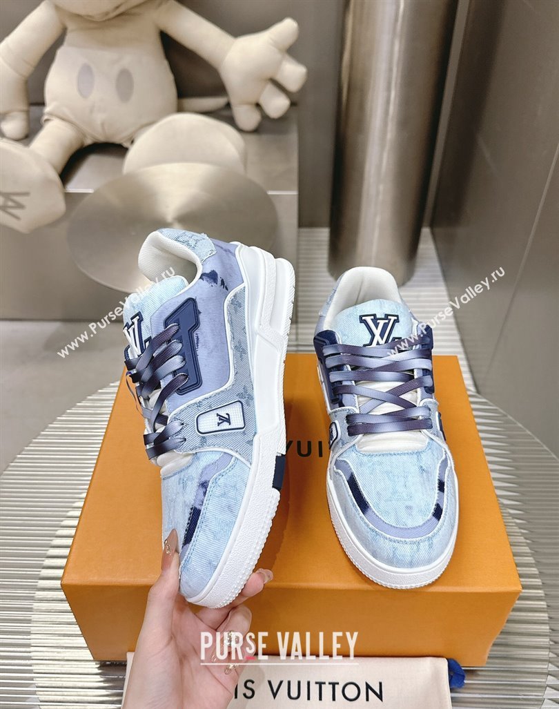 Louis Vuitton LV Trainer Sneakers in Bleached Monogram Denim Light Blue 2024 0724 (MD-240724090)