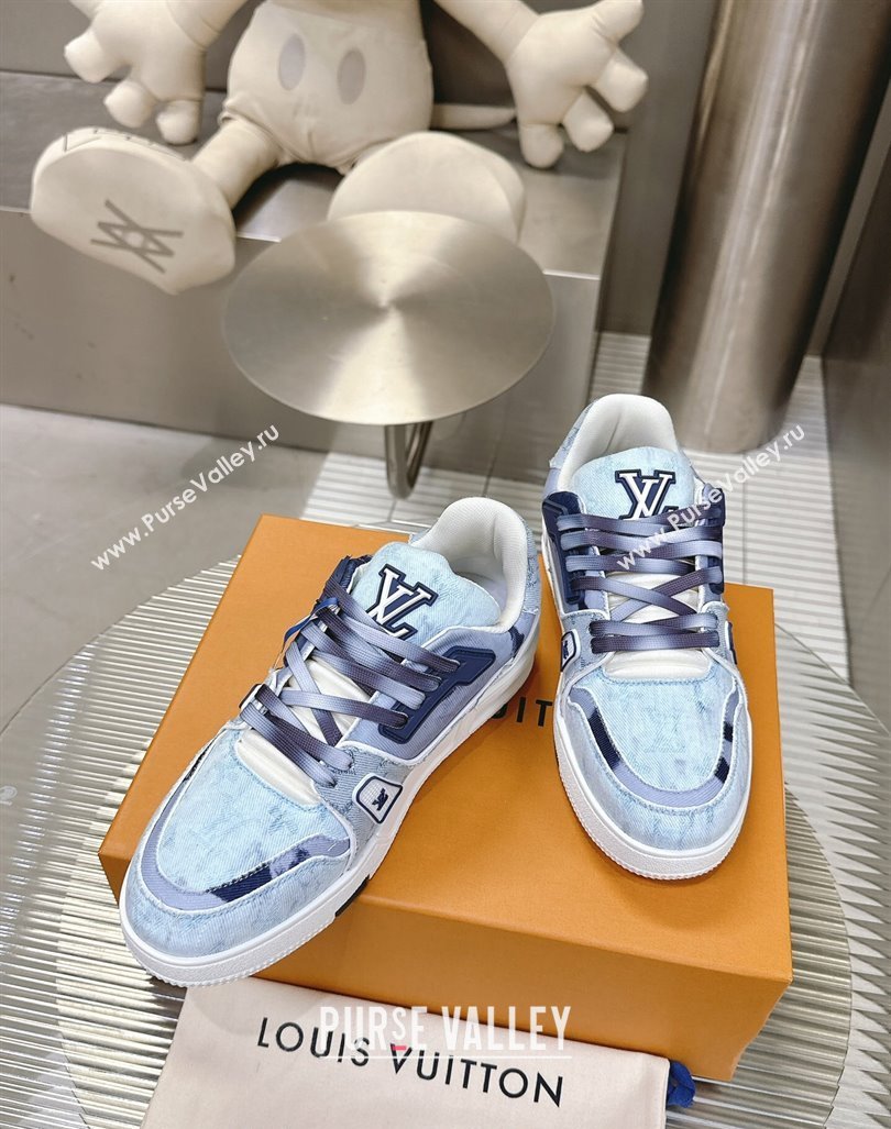 Louis Vuitton LV Trainer Sneakers in Bleached Monogram Denim Light Blue 2024 0724 (MD-240724090)