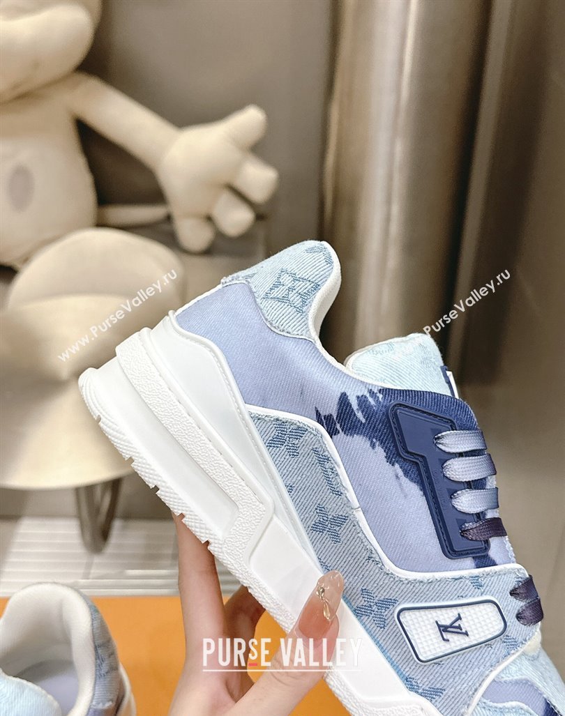 Louis Vuitton LV Trainer Sneakers in Bleached Monogram Denim Light Blue 2024 0724 (MD-240724090)