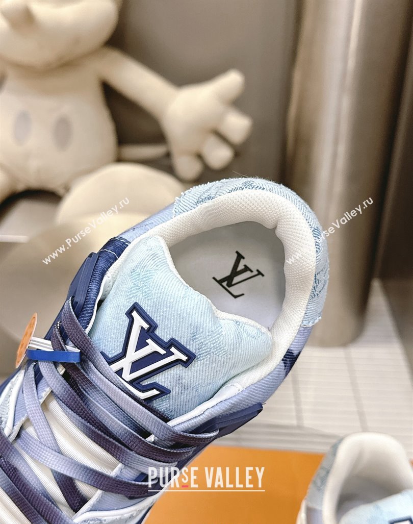 Louis Vuitton LV Trainer Sneakers in Bleached Monogram Denim Light Blue 2024 0724 (MD-240724090)