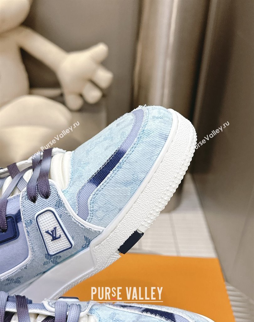 Louis Vuitton LV Trainer Sneakers in Bleached Monogram Denim Light Blue 2024 0724 (MD-240724090)